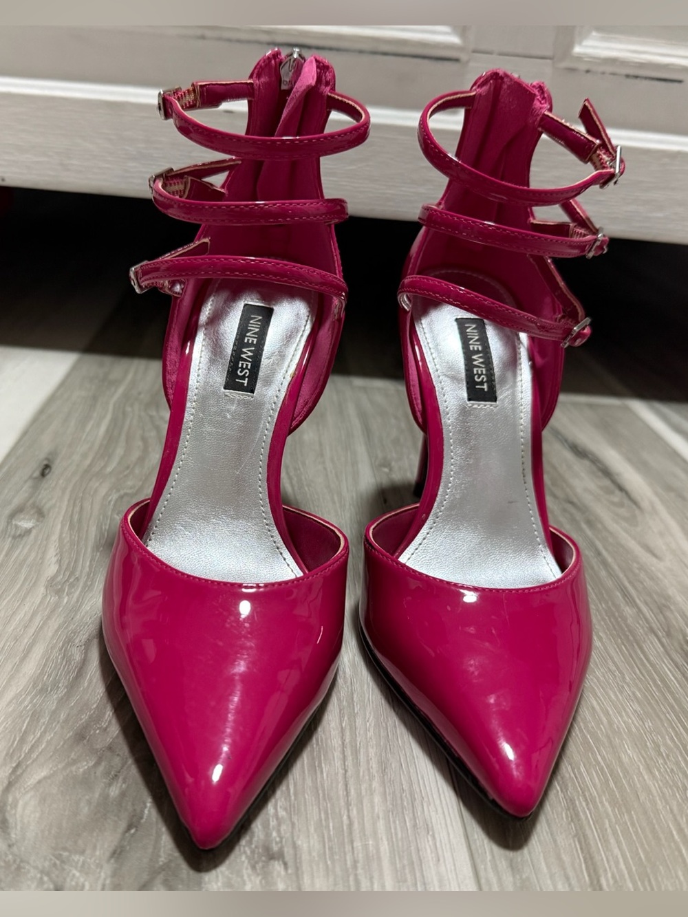 Nine West Fuchsia Patent Pointed-Toe Triple-Strap Heels